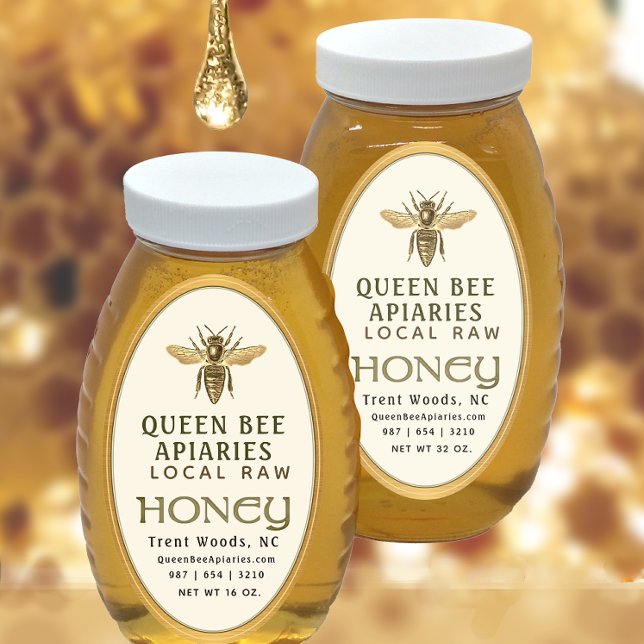 Pegatina Ovalada Abeja de la época 16 o 32oz Queenline Gold Honey J (Subido por el creador)