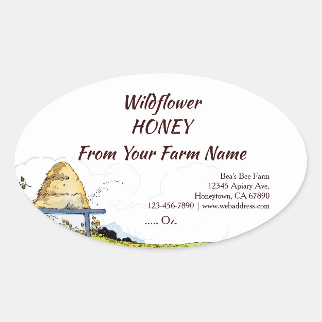 Pegatina Ovalada Abeja ventilado personalizado y miel de nubes (Anverso)