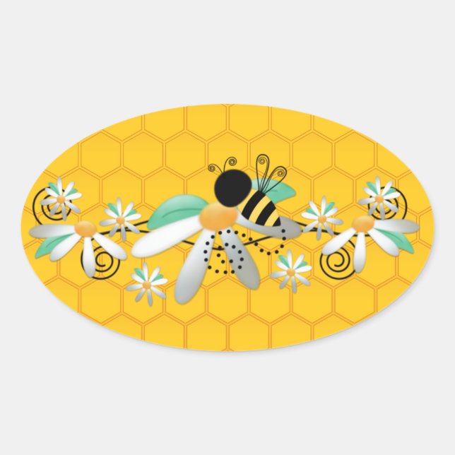 Pegatina Ovalada Abejas de Honeycomb y dias (Anverso)