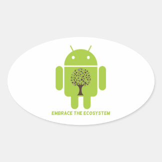 Pegatina Ovalada Abrazar El Ecosistema (Árbol De Roble De Android)