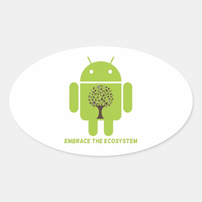 Pegatina Ovalada Abrazar El Ecosistema (Árbol De Roble De Android) (Anverso)