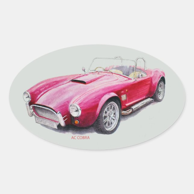 Pegatina Ovalada AC Cobra Red Classic Sports Car (Anverso)
