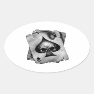 Pegatina Ovalada Ace de Spades Skull