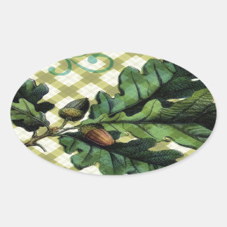 Pegatina Ovalada Acorns y Plaid