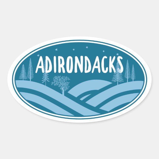 Pegatina Ovalada Adirondacks New York Outdoor (Anverso)