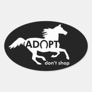 Pegatina Ovalada Adoptar No Comprar Caballo Blanco
