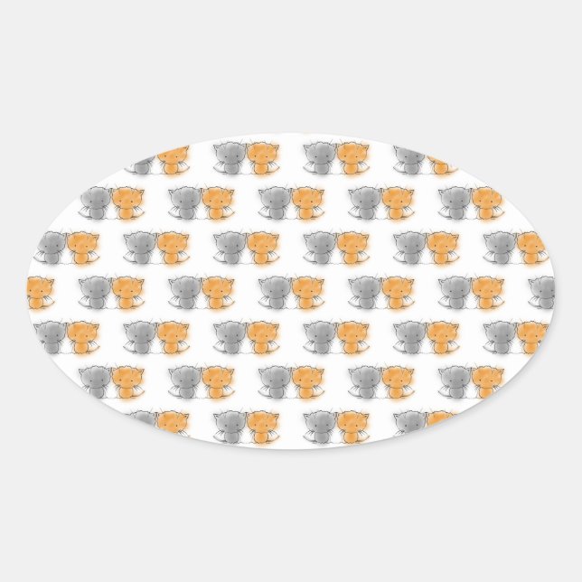 Pegatina Ovalada Adorable Fluffy Kittens Ilustracion Cat Art (Anverso)