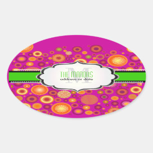 Pegatina Ovalada Adornos de Navidad PixDezines Rosa Fucsia y Verde 