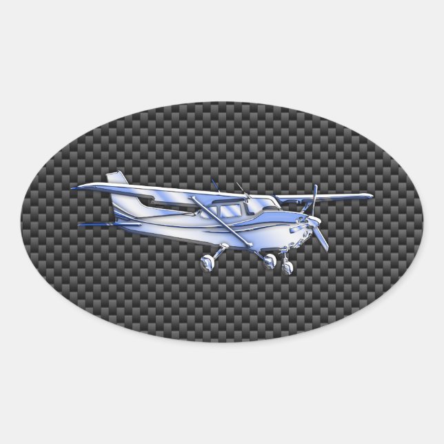 Pegatina Ovalada Aeronaves cromadas como Cessna Black Carbon Fibra (Anverso)