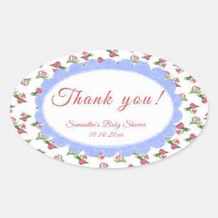Pegatina Ovalada Agradecimiento de baby shower Flores vintage acuar