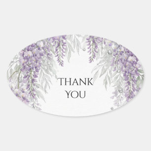 Pegatina Ovalada Agradecimiento de boda botánico de Wisteria Lavand