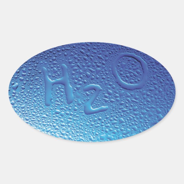Pegatina Ovalada Agua, H2O, Azul (Anverso)