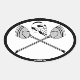 Pegatina Ovalada Agujeros Lacrosse de grano blanco/negro y cascos