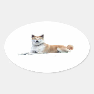 Pegatina Ovalada Akita (Akita Inu) - Tumbado