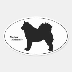Pegatina Ovalada Alaskan Malamute SIlhouette