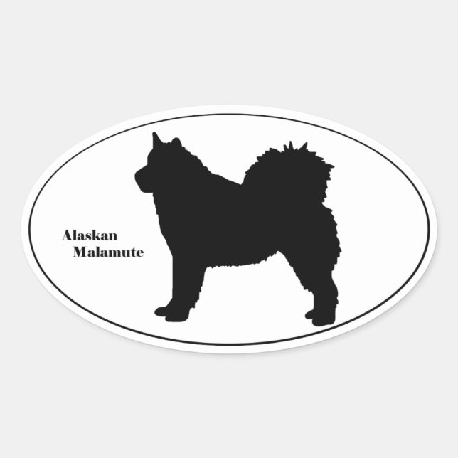 Pegatina Ovalada Alaskan Malamute SIlhouette (Anverso)