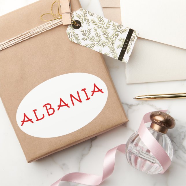 Pegatina Ovalada Albania, amo Albania (Regalar)