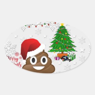Pegatina Ovalada alegre navidad emoji poo
