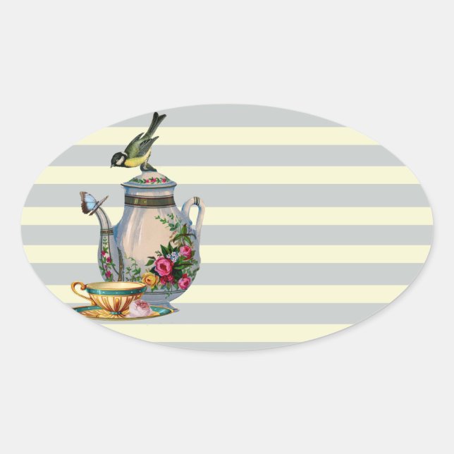 Pegatina Ovalada ¿Alguien quiere té? (Anverso)