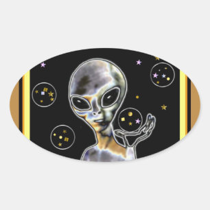 Pegatina Ovalada Alien brillante -