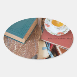 Pegatina Ovalada Almacenes de libros con té