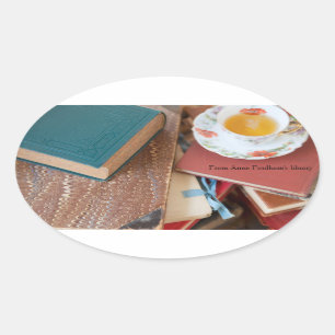 Pegatina Ovalada Almacenes de libros con té