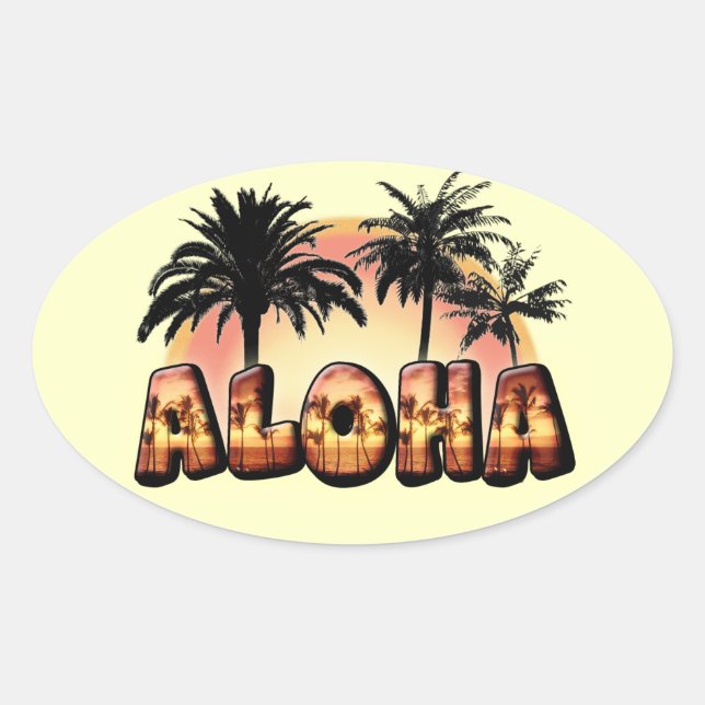 Pegatina Ovalada Aloha (Anverso)