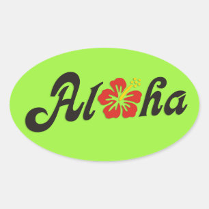 Pegatina Ovalada Aloha Hibiscus - diseño de Hawaii plano + tus idea