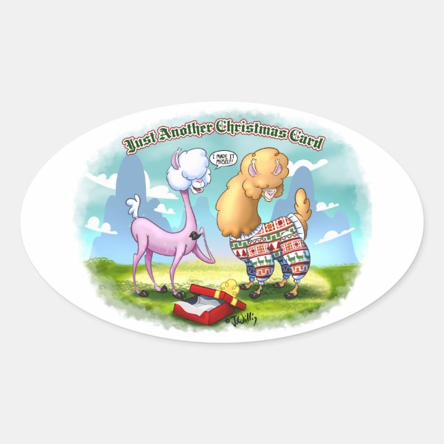 Pegatina Ovalada ALPACA SWEATER de Jeff Willis Art (Anverso)