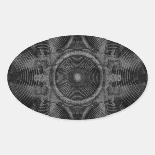 Pegatina Ovalada Altavoces de música en blanco y negro
