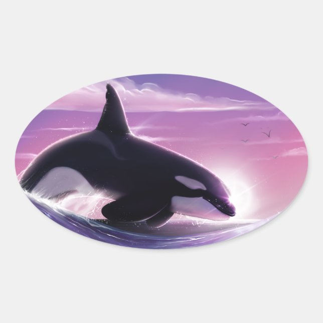 Pegatina Ovalada Amanecer rosa (Anverso)