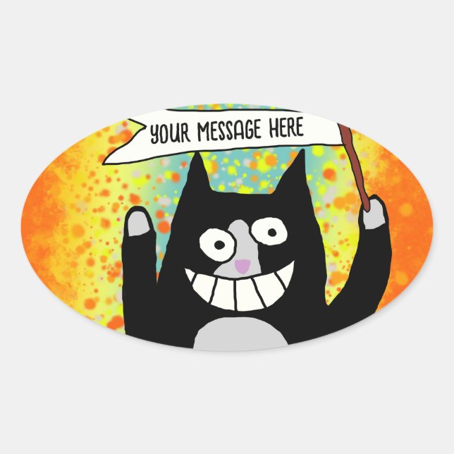 Pegatina Ovalada amantes del gato dueños de mascotas fiesta gatito  (Anverso)