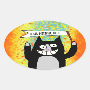 Pegatina Ovalada amantes del gato dueños de mascotas fiesta gatito