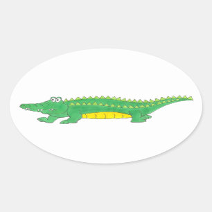 Pegatina Ovalada Amarillo lagarto verde Crocodile Gator Croce Anima