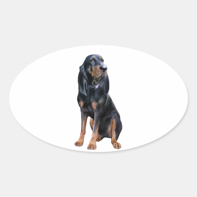 Pegatina Ovalada American Coon Hound - Negro y Canela (Anverso)
