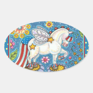 PEGATINA OVALADA AMERICANA WHIMSYNICKER PATRIOTIC PONY BONITO