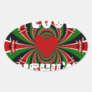 Pegatina Ovalada Amo a Kenia: Arte de Bandera Dinámica