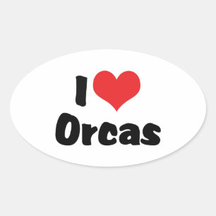 Pegatina Ovalada Amo a las Orcas de Corazón - Amante de las Ballena