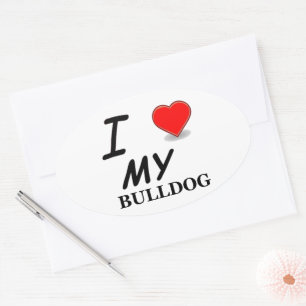 Pegatina Ovalada Amo a mi Bulldog