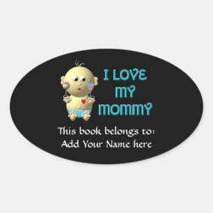 Pegatina Ovalada Amo a mi mamá Bouncing Baby with Heart & Rattles