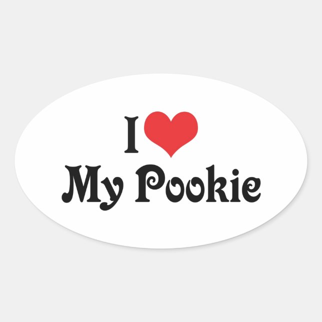 Pegatina Ovalada Amo a mi Pookie (Anverso)