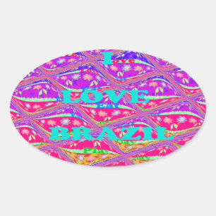 Pegatina Ovalada Amo Brasil: Hermosos colores tradicionales de Samb