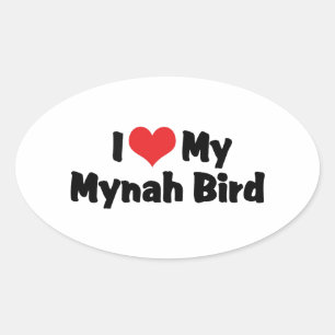 Pegatina Ovalada Amo corazón a mi pájaro miná - Amante de las aves