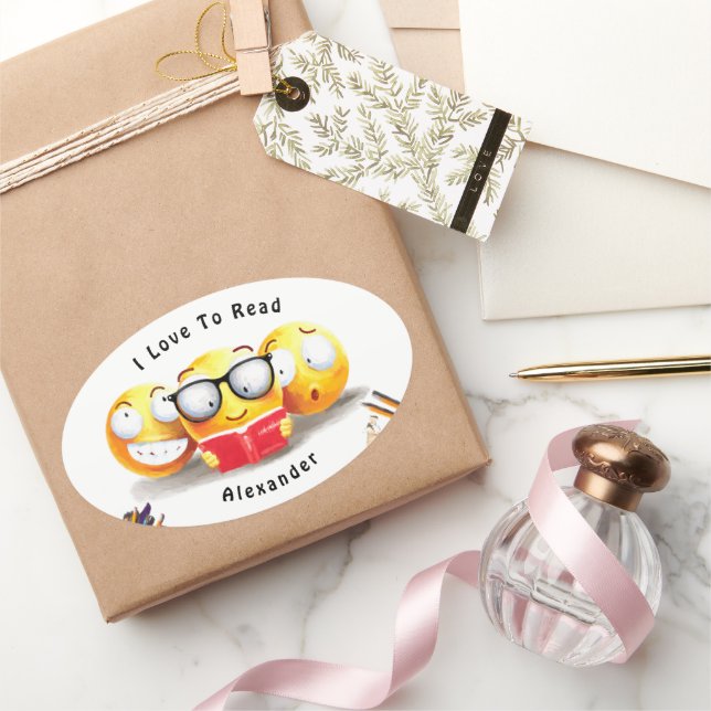 Pegatina Ovalada Amo Leer Lector De Libros (Regalar)