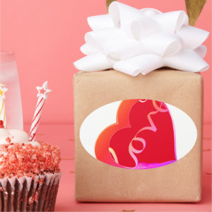 Pegatina Ovalada Amor Corazón Rojo