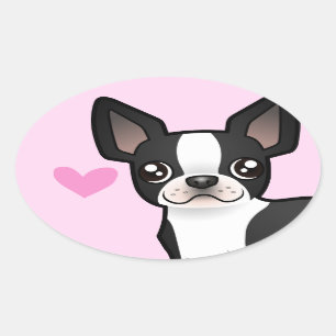 Pegatina Ovalada Amor de Boston Terrier