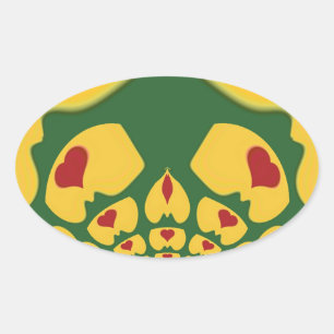 Pegatina Ovalada Amor en Colores Rasta: Corazones Reggae