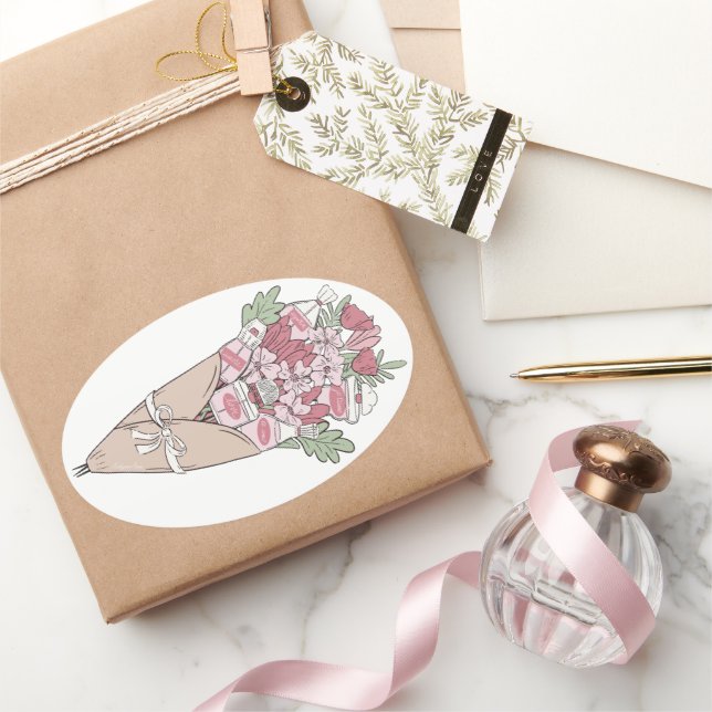 Pegatina Ovalada Amor En Cualquier Paquete De Flores De Lenguaje (Regalar)