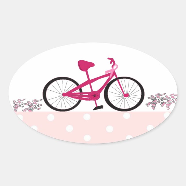 Pegatina Ovalada Andar en bicicleta para curar Bicicleta rosa (Anverso)