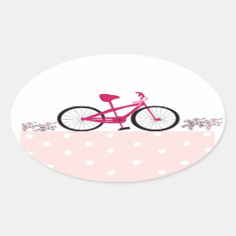 Pegatina Ovalada Andar en bicicleta para curar Bicicleta rosa